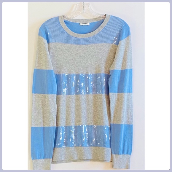 Glittering Old Navy Blue & Gray Strip Sequin Sweater - Picture 3 of 8